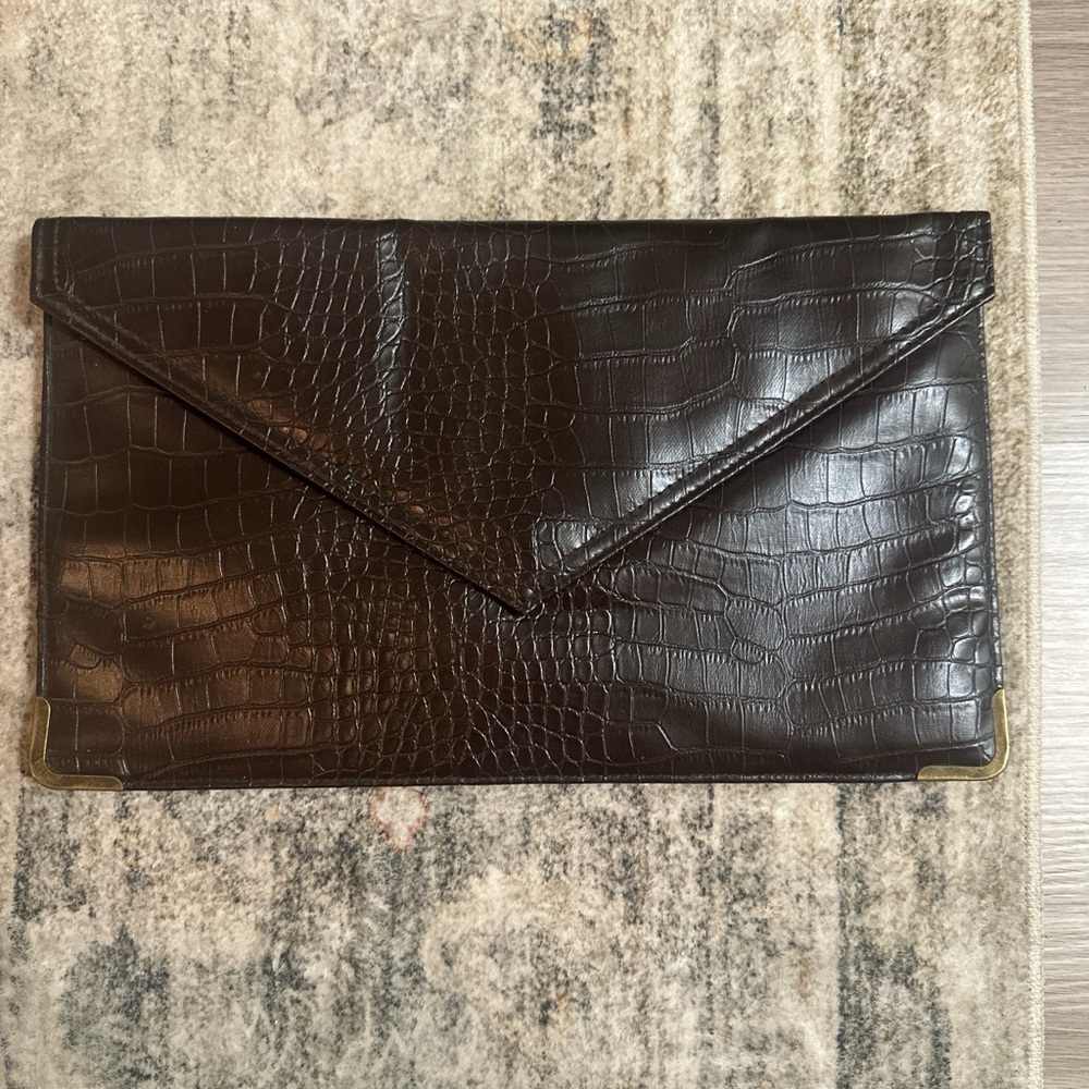 Forever 21 Dark Brown Croc-Embossed Clutch